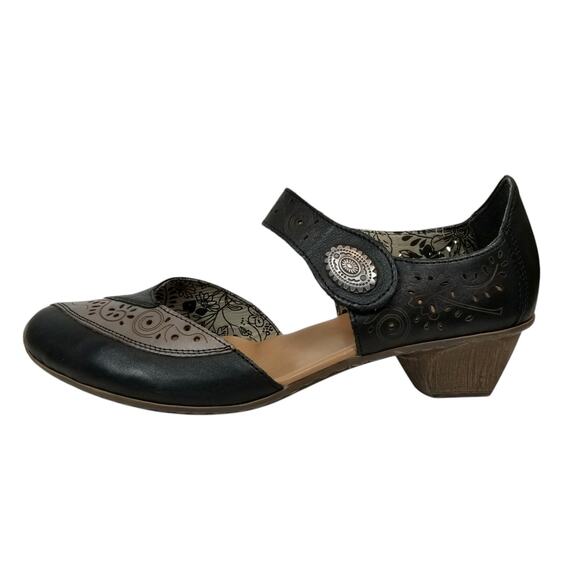 Rieker Antistress Women's Black Gray Mary Jane Leather Comfort Shoes Size 40 - Picture 3 of 12